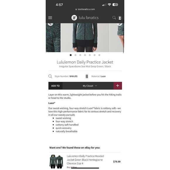 Lululemon Daily Practice Jacket, Irregular Spacebone green/black, Size 4 - Picture 10 of 10